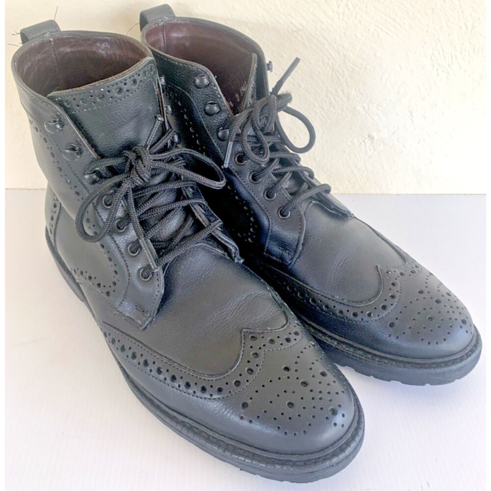 ALLEN EDMONDS Long Branch Wingtip Boots (Black) Men's size 9.5D -Rough Soles-